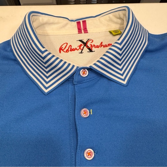 Robert Graham Mens Tailored Fit Polo Shirt Blue White Accents Size 2XL - Picture 4 of 13
